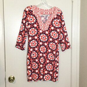 Boden Orange & Navy Abstract Floral Print Dress